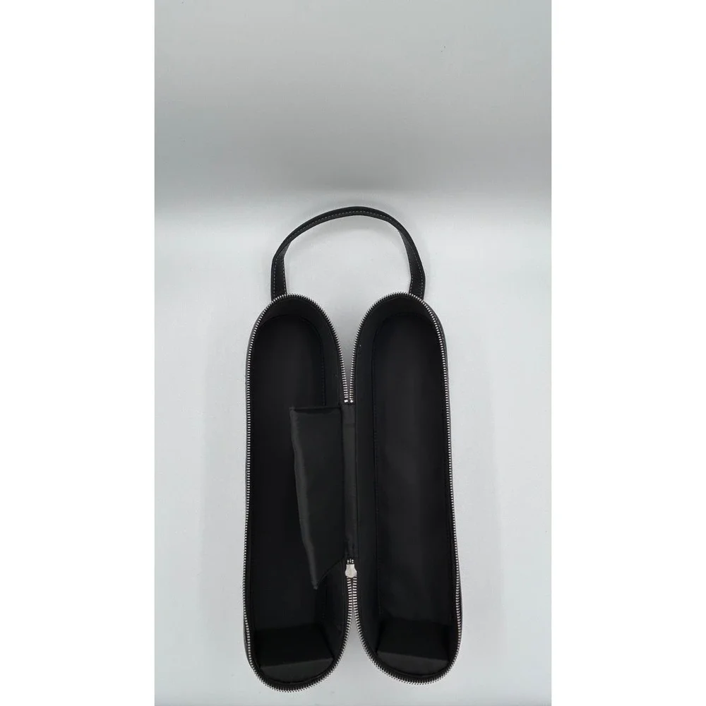 FOSSIL Wine Bottle Case Black Pebble Leather Two Bottle Carrier Travel Vacation